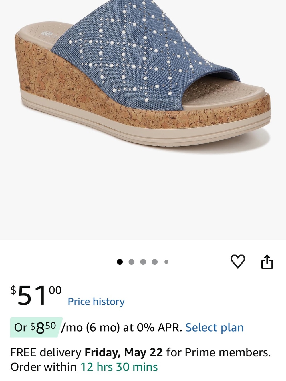 Bzees Blue Studded Cork Wedge Slide - Picture 6 of 6
